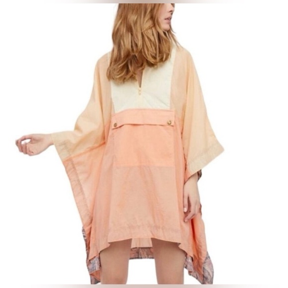 Free People hooded Colorblocked Rain Poncho Parka Jacket - Picture 4 of 10